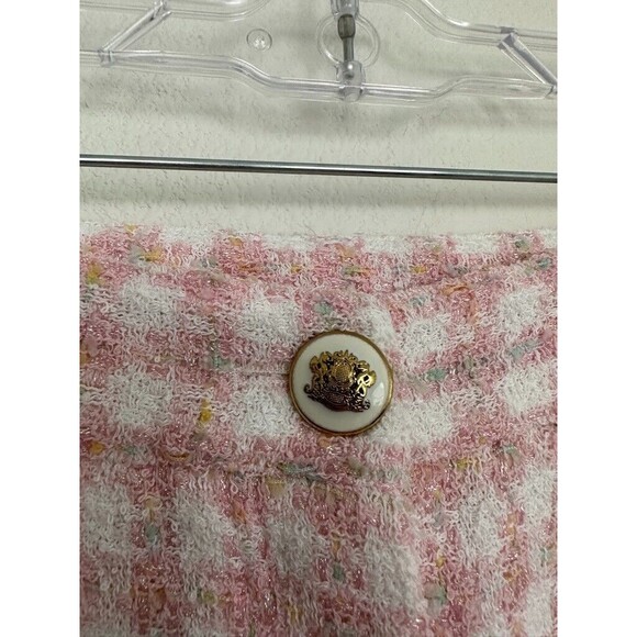 Sandro Women's Lian Tweed Flare Pants Pink White Gold Button Size S Waist 26 NEW - Picture 6 of 14